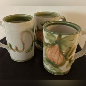 3 Mugs. John B Taylor Louisville Pottery “Harvest” like new (pumpkins)